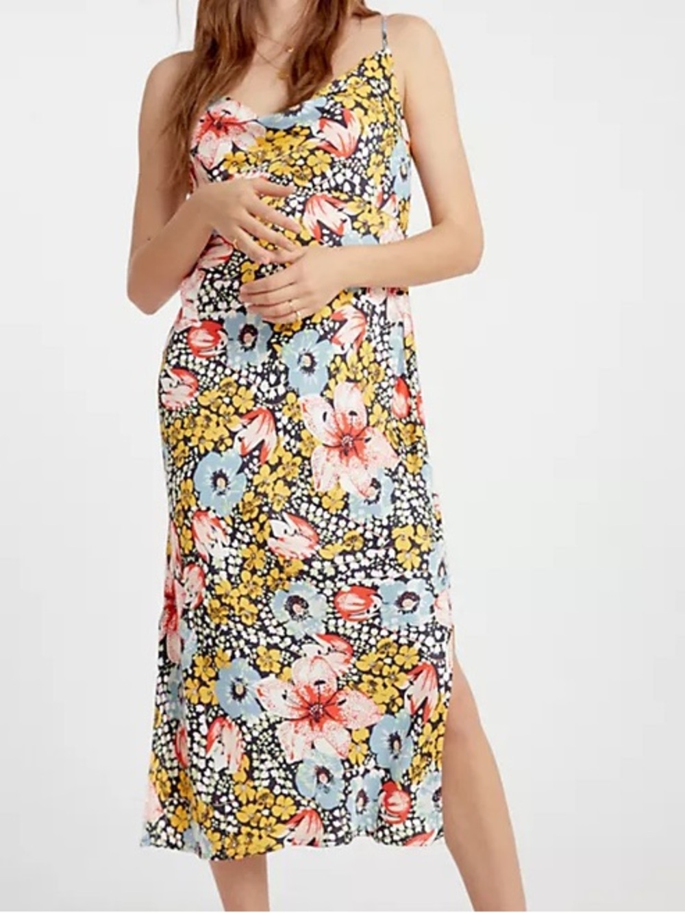 ELYSE FLORAL BIAS Slip Midi Dress in Yellow & Blue BY ANTHROPOLOGIE SIZE M